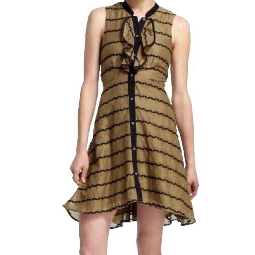 Anthropologie Postmark Womens Dress Size 4 Olive Green Embroidered Sleeveless